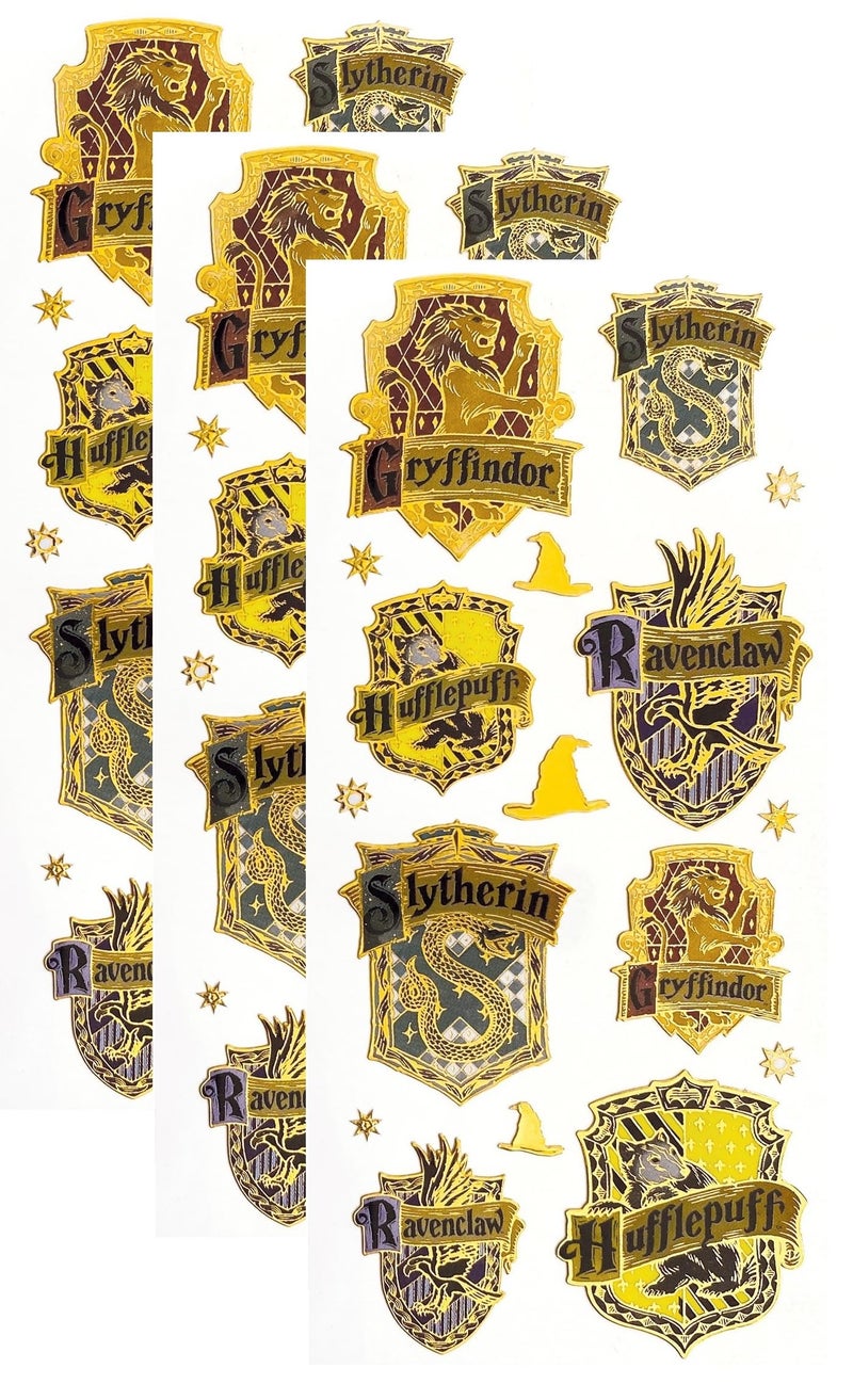 Paper House Productions Harry Potter Hogwarts House Crests Shiny Foil Enamel Effect Sticker Sheets - 3 Pack - Image 1
